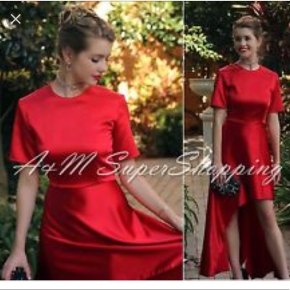 zara red asymmetric dress